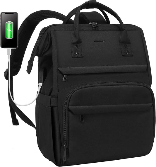 Stylish and Versatile Laptop Backpack for Women - Perfect for Travel, College, and Everyday Use - All Black 15.6 Inch Daypack with Anti-Theft Features and USB Charging Port